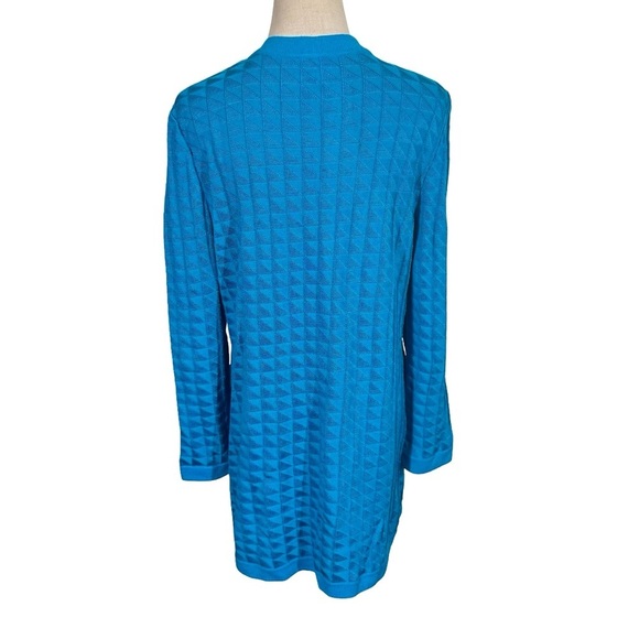 St. John Collection Textured Triangle Long Cardigan Sweater Jacket in Turquoise - Picture 5 of 7